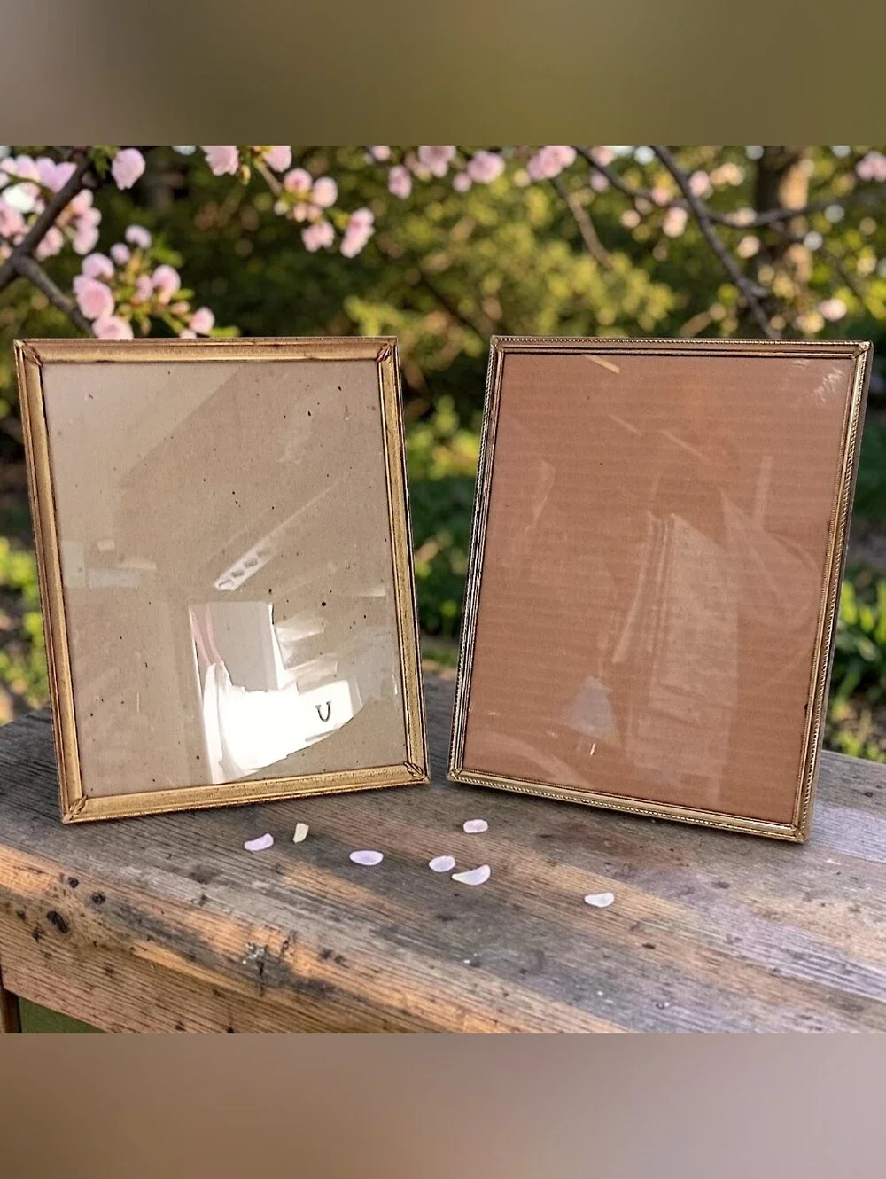 2 Vintage Brass Picture Photo Frames 8x10 Gold Tone Hollywood Regency Embossed